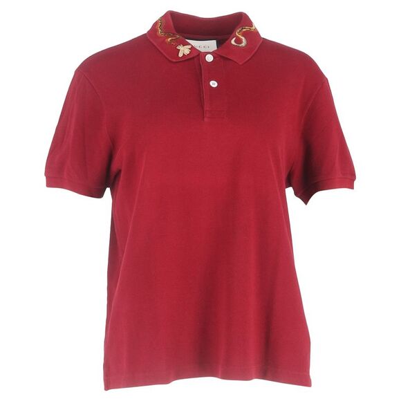 Gucci Embroidered Collar Polo Shirt in Burgundy Cotton